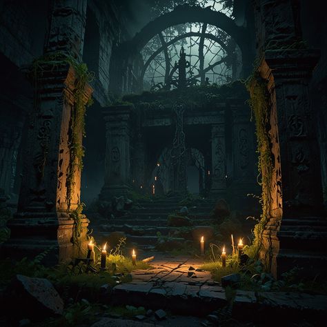 Minimalist Ruins: Ancient Temple with Ominous Glow,  on ArtStation at https://www.artstation.com/artwork/6NANN5 Abandoned Temple Concept Art, Fantasy Ruins, Ganpati Decor, Elegant Landscape, Haunting Beauty, Chinese Temple, Temple Ruins, Ancient Temple, The Haunting