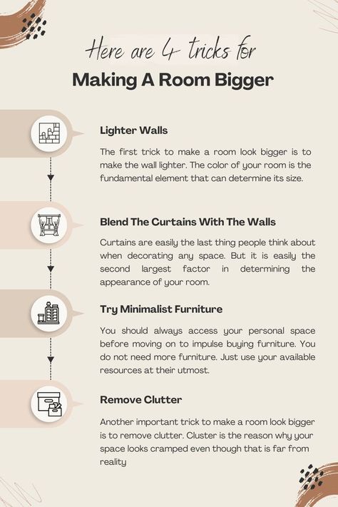 How To Make Your Room Feel Bigger, How To Make A Small Room Feel Bigger, Interior Design Tricks, How To Make A Room Look Taller, How To Make Your Room Look Bigger, Bigger Bedroom Ideas, How To Make A Room Look Bigger, How To Make A Small Room Look Larger, Small Room Cozy