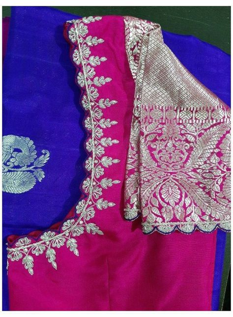 Silver Work On Pink Blouse, Pink Color Blouse Maggam Work, Pink Silver Blouse Designs, Blouse Designs For Pink Blouse, Silver Work On Blouse, Sliver Blouse Work Design, Pink With Silver Blouse Designs, Silver Embroidery Work Blouse Designs, Maggam Work For Pink Blouse