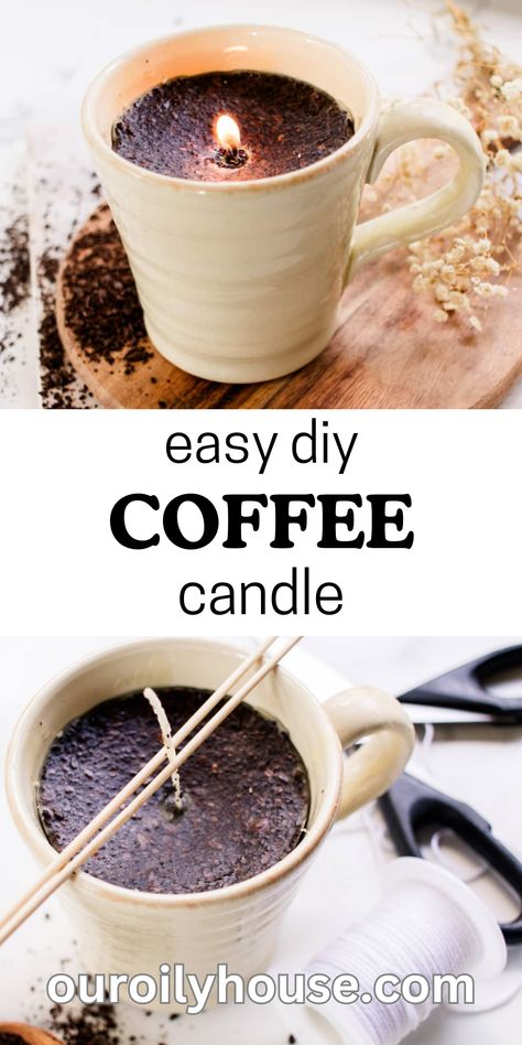 Coffee lovers, rejoice! Discover the secret to making your home smell like a coffee and cake shop with these beautiful homemade candles. Diy Coffee Crafts, Fruit Candles Diy, Coffee Mug Candles Diy, Pretty Candles Diy, Homade Candles Diy, Diy All Natural Candles, Homemade Candles To Sell, Copycat Candle Scent Recipes, Diy Gifts For Coffee Lovers