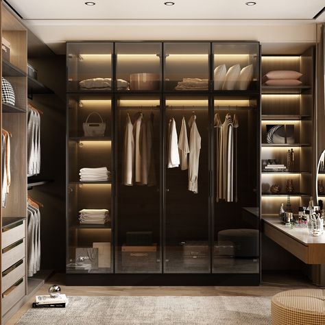 Modernize Your Space with this Elegant Wardrobe! Need a stylish yet functional solution to your storage woes? Fancy Closets Walk In, Wardrobe Design Room, Stylish Wardrobe Design, Wardrobe With Dresser, Wardrobe Modern Design, Interior Bloxburg, Male Closet, Makeup Closet, Modern Closet Designs