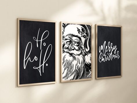 "Many more Christmas Wall Art Prints are available in my Shop! https://etsy.me/3VnJ3R6 This Black Winter 3 piece Wall Art Set is an ideal way to bring the festive atmosphere of the holidays into your home. It's a great placeholder until Santa comes around - or even after he has! Christmas Printable art is perfect as you can print right away and arrange it to fit any space. Simply download the files and print! THIS IS A DIGITAL DOWNLOAD, NO PHYSICAL PRODUCT WILL BE SHIPPED  You will receive  5 Hi Black Christmas Signs, Black Christmas Table Decor, Santa Wall Art, Winter Wall Art Diy, Rustic Modern Christmas Decor, Christmas Gallery Wall Ideas, Christmas Wall Art Ideas, Vintage Santa Decor, Black And White Christmas Pictures