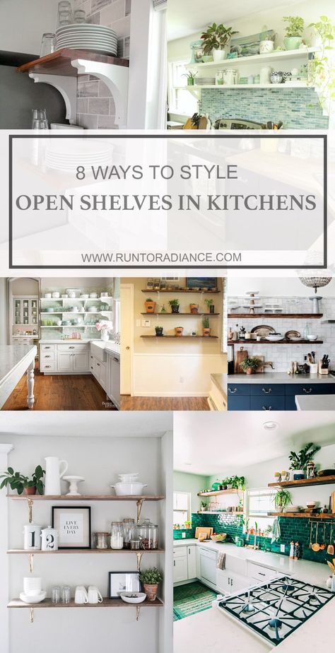 I love the look of open shelves in kitchens! I've been wanting to try open shelving in the kitchen for awhile - this post gives me the motivation to do it! #5 is my favorite! Shelves In Kitchens, Styling Open Shelves In Kitchen, Kitchen With Shelves, Shelving In Kitchen, Open Shelving In The Kitchen, Kitchen Open Shelves, Kitchen Floating Shelves, Kitchen Shelf Decor, Open Kitchen Shelves