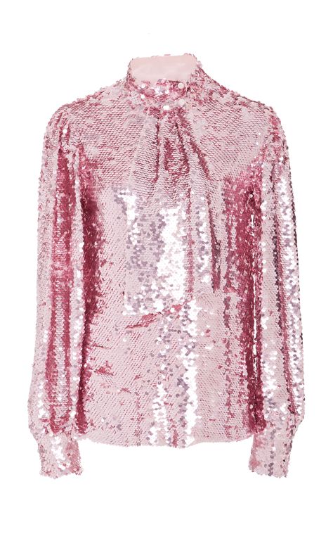 Tie-Neck Sequin Blouse by MSGM Now Available on Moda Operandi Pink Sequin Top, Sequin Embellished Top, Award Show Dresses, Polyvore Items, Tie Neck Shirt, Balmain Clothing, Pink Shirts, Sequin Blouse, Rose Fashion