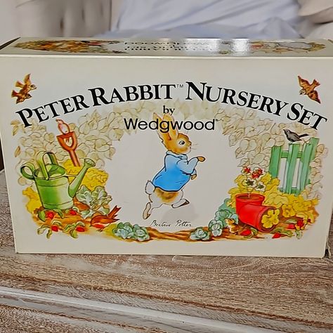 Vintage Peter Rabbit Nursery Set By Wedgeood New In Box. Pre-Owned Brand New 3 Piece Porcelain Nursery Set By Beatrice Potter. Adorable. Sweet. This Set Includes: Mug, Plate And Oatmeal (Bowl). Rabbit Themed Nursery, Vintage Peter Rabbit, Beatrix Potter Nursery, Peter Rabbit Books, Rabbit Plate, Beatrice Potter, Oatmeal Bowl, Cat Nursery, Peter Rabbit Nursery