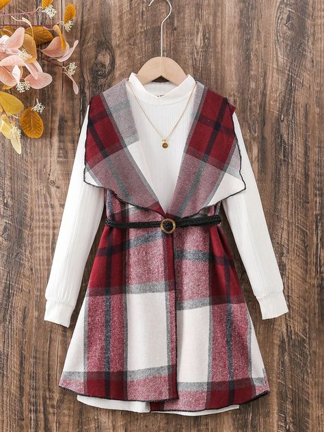 Burgundy Casual Collar Sleeveless  Plaid  Embellished Non-Stretch,Medium Stretch  Tween Girls Clothing Mode Batik, Afghan Quotes, Dresses Sewing, Girls Dresses Sewing, Winter Baby Clothes, Dress Book, Baby Dress Design, Teen Girl Dresses, Trendy Dress Outfits