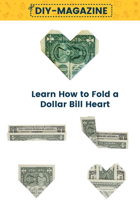 How to Make an Easy Dollar Bill Heart Money Shaped Like A Heart, Heart Shaped Money Dollar Bills, Money In Heart Shape, How To Make A Hart Out Of A Gum Rapper, Fold A Dollar Into A Heart, How To Make Hearts Out Of Money, Money Hearts Dollar Bills, Fold Dollar Into Heart, Money Heart Origami How To Make