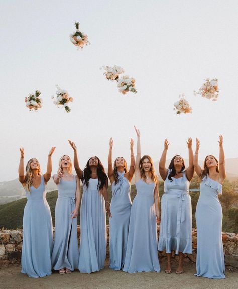 Bridesmaids Dresses Same Color Different Style, Pastel Blue Bridesmaids Dresses, Mismatched Bridesmaid Dresses Blue, Ice Blue Bridesmaid Dress, Steel Blue Bridesmaid Dresses, Light Blue Bridesmaid Dresses, Light Blue Bridesmaid, Summer Bridesmaids, Pastel Bridesmaid Dresses