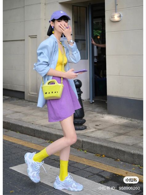 Peony Aesthetic, Mini Outfit, Colour Combinations Fashion, Color Combos Outfit, Fashion Kawaii, Street Outfits, Color Blocking Outfits, Girl Fashion Style, Personal Color