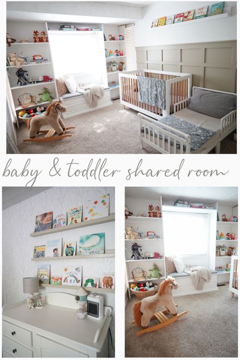 Family Shared Bedroom, Crib And Toddler Bed Room, Toddler Bedroom Boy Cribs & Beds, Nursery Cribs & Toddler Beds, Split Nursery And Toddler Room, Split Nursery And Bedroom, Double Nursery Ideas, Shared Nursery With Sibling Small Spaces, Sharing Nursery With Sibling