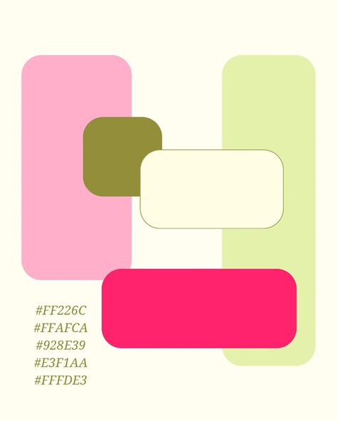 Pink and green color palette. Branding inspo. Fun color palette inspo. Pink Green Color Pallete, Color Palette Pink And Green, Pink Green And Black Color Palette, Black Green Pink Color Palettes, Green And Pink Color Scheme, Pink Red Green Color Palette, Pink Yellow Green Palette, Canva Color Palette Codes Pink And Green, Pink And Green Color Palette