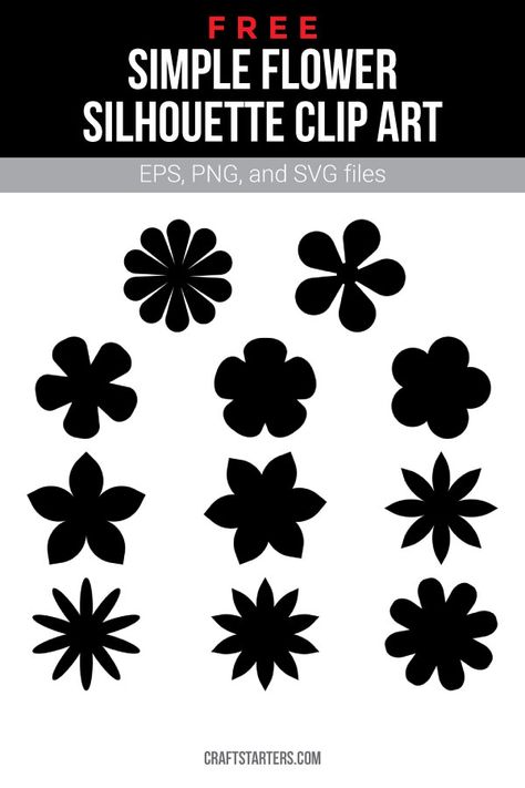 Simple Flower Svg Free, Flower Silhouette Templates, Simple Flower Stencil, Simple Flower Silhouette, Flower Silhouette Stencil, Simple Flower Svg, Flower Svg Free, Simple Flower Art, Clip Art Flowers