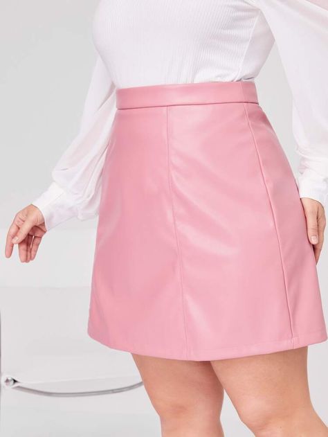 Skirt Leather Outfit, Pink Skirt Outfits, Pink Leather Skirt, High Waisted Leather Skirt, Mini Leather Skirt, Spring Skirt Outfits, Plus Size Pink, Leather Skirt Outfit, Pu Leather Skirt