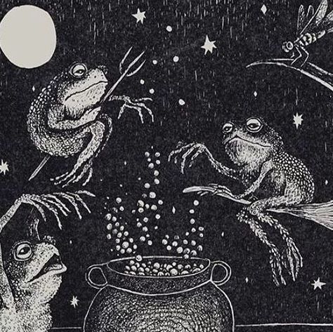 Enchanted Booklet on Instagram: "'The Pond' by Bill Crisafi  #billcrisafi #billcrisafiart #billsafi #illustration #witches #frogs #darkart" Green Witch Illustration, Scary Frog, Bill Crisafi, Dancing Frogs, Witch Of Blackbird Pond, Frog Witch, Witch Frog, Frog Aesthetic, Nature Witch