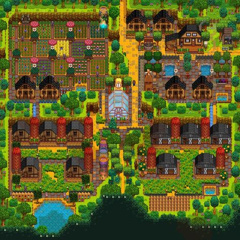 Stardew Valley Farm Layout Year 1, 4 Corners Stardew Valley, Stardew 4 Corners Layout, Stardew Valley Four Corners Farm Layout Ideas, Stardew Valley Four Corners Layout Aesthetic, Stardew Valley 4 Corners Farm, Stardew Valley Regular Farm Layout, Four Corner Farm Stardew Valley, Four Corners Stardew Valley