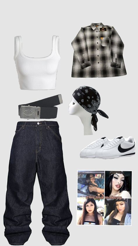 #chicana outfit #gangsta #loca Chola Style Outfits, Chola Outfit, Chicana Style Outfits, Estilo Chola, Sweet 16 Outfits, Street Style Outfits Casual, Chola Style, Estilo Cholo, Cholo Style