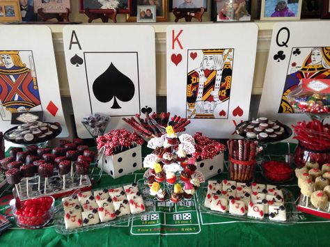 Casino themed sweet table Www.facebook.com/chocolatecoveredyumyums Casino Candy Table Ideas, Casino Theme Candy Table, Casino Theme Treat Table, Casino Treat Table, Casino Theme Gender Reveal, Casino Food Ideas Appetizers, Vegas Themed Party, Casino Prom, Snack Tables