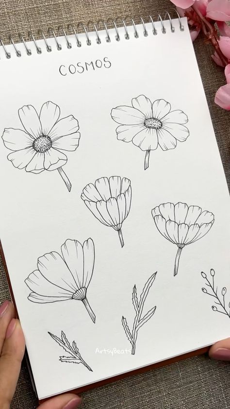 Flower Doodles | Mandala | Zen art✨ | Learn to doodle flowers in perspective ⬇️✍️🌺 . Check out our collection of easy and fun tutorial workbooks and practice sheets, available … | Instagram Doodle Flower Drawings, How To Sketch Flowers, Flowers And Leaves Drawing, How To Draw Flowers Step By Step, Flower Drawings Easy, Flower Drawing Tutorial Step By Step, Easy To Draw Flowers, Simple Flower Doodles, Doodling Flowers