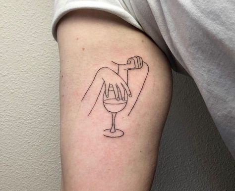 Coffee And Wine Tattoo Ideas, Wine Tattoo Minimalist, Book And Wine Tattoo, Stylish Tattoos Women, Wine Tattoos For Women, Small Food Tattoos, Wine Tattoo Ideas, Wine Tattoos, Simbols Tattoo