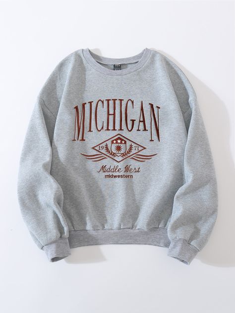 Women Sweatshirts, Dropped Shoulder Sweatshirt, College Sweatshirt, Letter Embroidery, Sweaters Crewneck, 로고 디자인, Print Pullover, Casual Pullover, Trendy Fashion Women