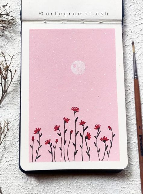 Pink Sky Painting Easy, Simple Pink Painting Ideas, Basic Painting For Beginners Acrylic, Simple Pink Paintings, East Acrylic Painting Ideas, How To Make Pink Paint, Easy Painting Ideas Flowers, Pink Flower Painting Easy, Simple Painting For Beginners