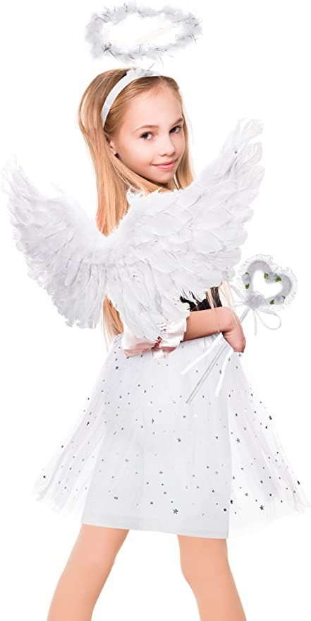 Dark Fallen Angel, Kids Angel Costume, Girls Angel Costume, Halo Costume, Old Halloween Costumes, Angel Halloween Costumes, Angel Halo, Halloween Costumes For Teens Girls, Feather Angel Wings