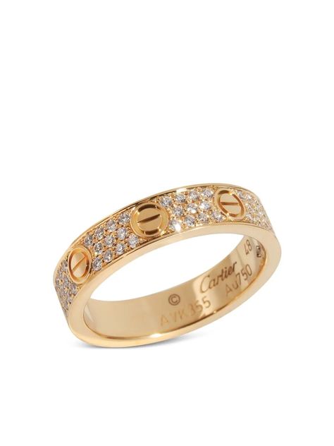 Cartier 18kt Yellow Gold Love Diamond Ring - Farfetch Cartier Love Ring With Diamonds, Cartier Diamond Jewellery, Carter Love Ring, Luxury Gold Engagement Rings, Luxury Stackable Rings, Diamond Cartier Ring, Rings Luxury Jewellery, Old Money Rings Woman, Gold Luxury Jewelry