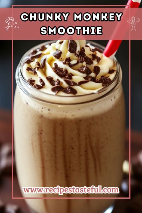 A delicious and creamy smoothie that combines the flavors of banana, peanut butter, and chocolate for a delightful treat. Perfect for breakfast or a post-workout snack! Peanut Butter Smoothie Recipes, Chunky Monkey Smoothie, Peanutbutter Smoothie Recipes, Almond Butter Smoothie, Chocolate Banana Smoothie, Chocolate Peanut Butter Smoothie, Chocolate Protein Shakes, Peanut Butter Banana Smoothie, Banana Peanut Butter