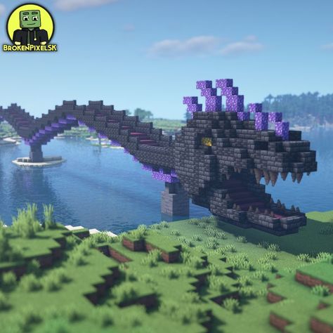 Cool Bridges In Minecraft, Dragon Bridge Minecraft, What Build In Minecraft, Minecraft Theme Builds, Dragon Builds Minecraft, Minecraft Builds Bridge, Minecraft Building Themes, Minecraft Bridges Ideas, Minecraft World Themes