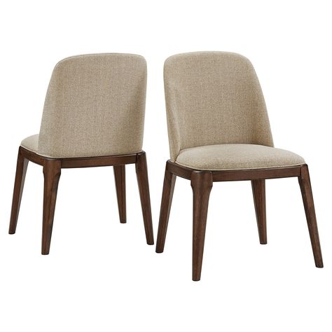 Rondo Upholstered Side Chairs with Walnut Legs (Set of 2) by iNSPIRE Q Modern - Bed Bath & Beyond - 28388759 Woven Dining Chairs, Walnut Dining Chair, Casual Dining Rooms, Living Room Tv Stand, 5 Piece Dining Set, Upholstered Side Chair, Chair Types, Dining Room Bar, Modern Bed