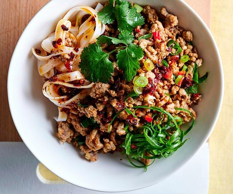 Pork larb with rice noodles Pork Larb, Larb Recipe, Pork Mince Recipes, Recipes Using Pork, Pork Enchiladas, Sticky Pork, Creamy Mustard Sauce, Pork Salad, Mince Recipes