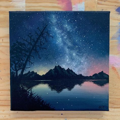 Painting Sky Acrylic, Acrylic Painting Canvas Nature, Simple Sky Painting, Painting A Night Sky, Space Painting Easy, Moon Painting Acrylic, Art Diary Drawing, Light Acrylic Painting, Night Sky Light