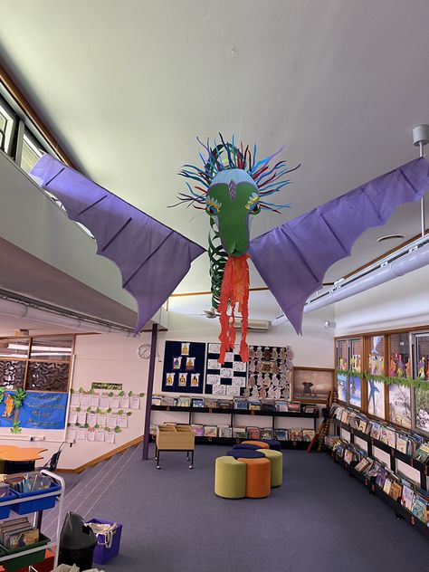 Taking inspiration from other school libraries. I thought i’d have a go at making one too. Craft Dragon, School Libraries, Hanging Craft, Book Week, Book Fair, School Library, Fair Grounds