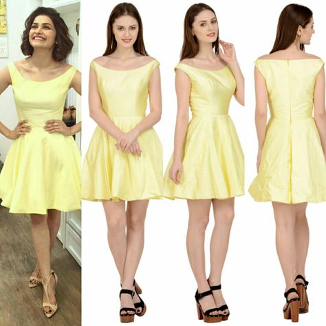 Belle Dress : deep boat neck, knee length dress, made of dupione silk. This lovely outfit is now available with a fraction of its original cost. #freealterations #freehomedeliveryandpickups #tryathomebeforeorder #officialswapnilshinde #indiandesigner #yellowdress #yellow #yellowlove #dresstoimpress #celebinspired #celebrityfashion #rentyourfashion #rentfromftheramp #lookgorgeous #feelgood #OffTheRamp #myotr  For more details and designs please visit offtheramp.com Boat Neck Designs, Belle Dress, Indian Design, Yellow Dress, Knee Length Dress, Indian Outfits, Boat Neck, Neck Designs, Blouse Designs