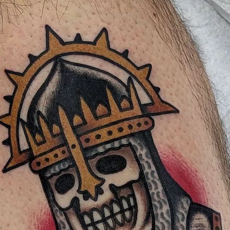 Victor Vaclav ♠ on Instagram: "Shin piece for Brennan. Thanks man 🙏🏻 ••• Bring me more skulls and medieval stuff !!" Medieval Tattoo, Tattoo 2023, Magic Things, Knight Tattoo, Mile End, Fantasy Tattoos, Tattoo Color, Traditional Tattoo Design, Traditional Tattoo Art