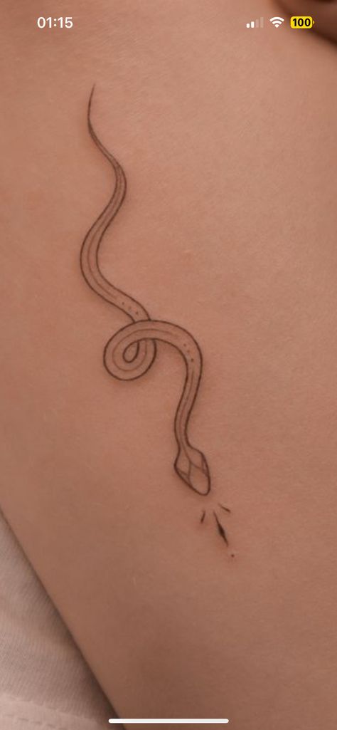 Easy Hidden Tattoos, Tiny Tattoos Snake, Simplistic Snake Tattoo, Small Snake Wrist Tattoo, Snake Tattoo Linework, Small Snake Hip Tattoo, Small Tattoo Snake, Snake Hand Tattoos For Women, Kundalini Tattoo Snakes