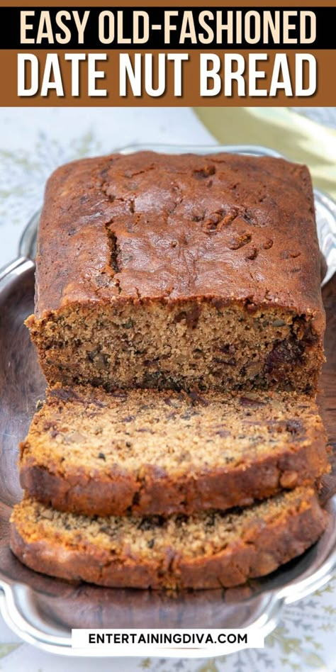 Date But Bread, Date Nut Bread Recipe Moist, Date Bread Recipes, Date Nut Loaf Recipe, Date Nut Bread Recipe, Date Recipes Desserts, Date Bread, Date Nut Bread, Nut Loaf