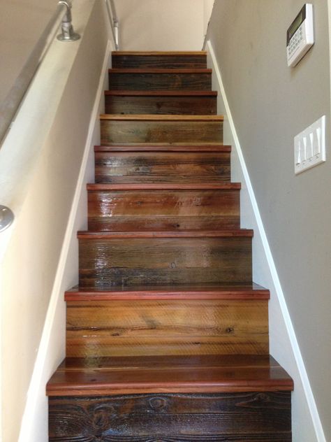 Stairs made from reclaimed wood. :) www.rewood.us Barndominium Stairs, Redo Stairs, Modern Wood Floors, Laminate Stairs, Stairs Renovation, Hardwood Stairs, Traditional Staircase, Stairs Makeover, Flooring For Stairs