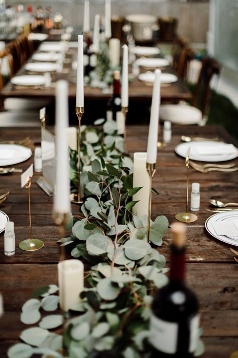 Foliage Table Runner for Backyard Wedding Foliage Wedding Table Decorations, Wedding Table Decorations No Candles, Pine Wedding Table Decor, Wedding No Table Cloth, Harvest Table Wedding Layout, Wedding Table Without Tablecloth, Wedding Foliage Table, White And Green Wedding Flowers Long Table, Green Foliage Table Runner