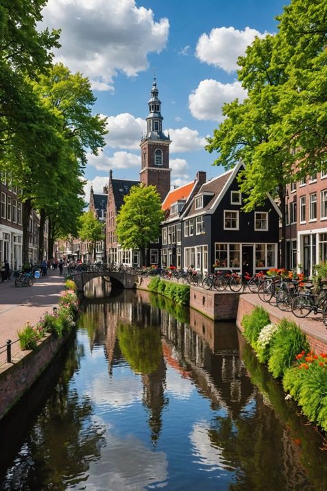 10 Must-Visit Places in the Netherlands for an Unforgettable Trip! Beautiful European Cities, Canals Of Amsterdam, Tulips In Netherlands, Delft Netherlands Aesthetic, Netherland Architecture, Amsterdam Countryside, Tulip Amsterdam, Naarden Netherlands, Amsterdam Places To Visit