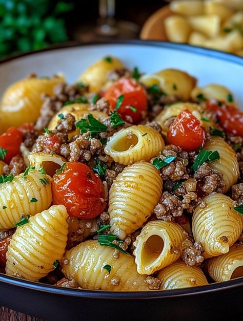 Pasta Shells with Ground Beef Recipe Beef Shells Pasta, Conchitas With Ground Beef, Pasta Shells With Ground Beef, Shells With Ground Beef, Chicken Fritters Recipe, Pizza Bread Recipe, Crockpot Pasta, Marinated Cucumbers, Ground Beef Recipe