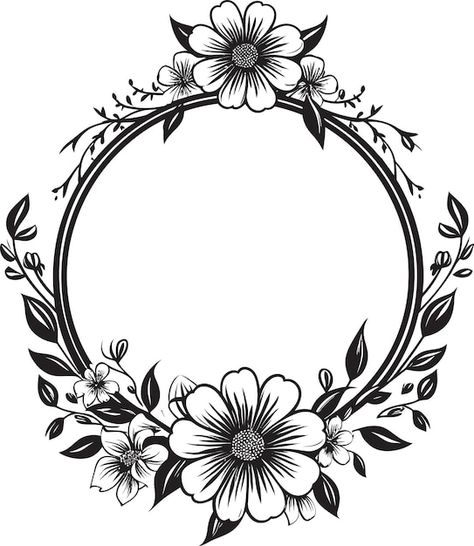 Floral Wreath Drawing, Png Images Free, Wreath Drawing, Black Icon, Floral Frame, Business Card Maker, Stationery Templates, Monogram Frame, Poster Invitation