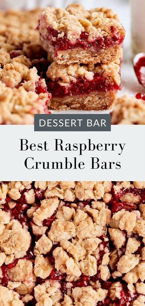 Raspberry crumble bars are buttery, jammy, and completely delicious! You'll love these quick and easy dessert bars for any occasion. Bars Dessert Recipes, Raspberry Crumble Bars, Bars Dessert, Raspberry Crumble, Raspberry Bars, Raspberry Desserts, Cookie Base, Raspberry Recipes, Crumble Bars