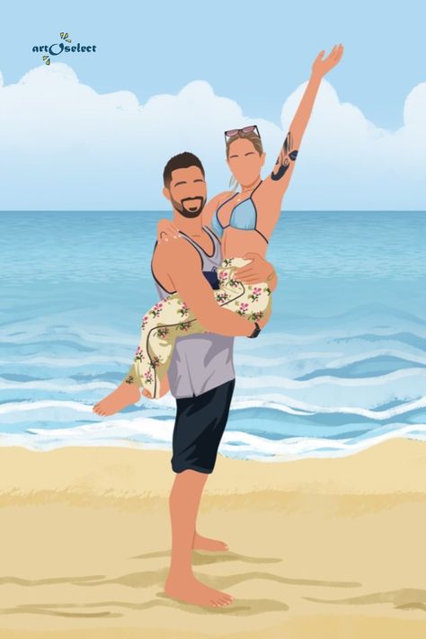 couple art gift frame Couple On Beach Illustration, Faceless Couple, Couple On Beach, Vexel Art, Blox Burg, Beach Illustration, Couple Dancing, Art Beach, On Beach