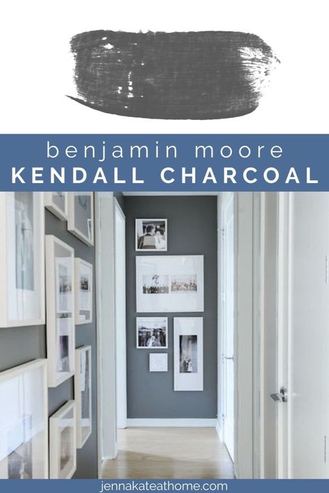 Benjamin Moore Kendall Charcoal is the dark slate gray of your dreams. See how to incorporate it into your home. Charcoal Paint Color, Wall Kitchen Island, Kendall Charcoal Benjamin Moore, Benjamin Moore Kendall Charcoal, Best Gray Paint, Best Gray Paint Color, Painting Trim White, Kendall Charcoal, Charcoal Paint