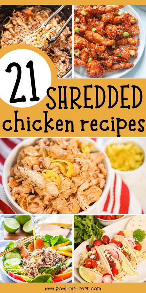 Shredded chicken recipes that are easy to make and delicious! Family favs made in the crockpot, IP or stovetop, these are great easy recipes! Pre Cooked Chicken Crockpot Recipes, Crockpot Chicken Recipes Shredded, Shredded Chicken Recipes Crockpot Easy, Shredded Chicken Dinner Ideas Healthy, Easy Boiled Chicken Recipes, Boiled Chicken Recipe, Pulled Chicken Dinner Ideas, Boiled Shredded Chicken Recipes, Shredded Chicken Stovetop