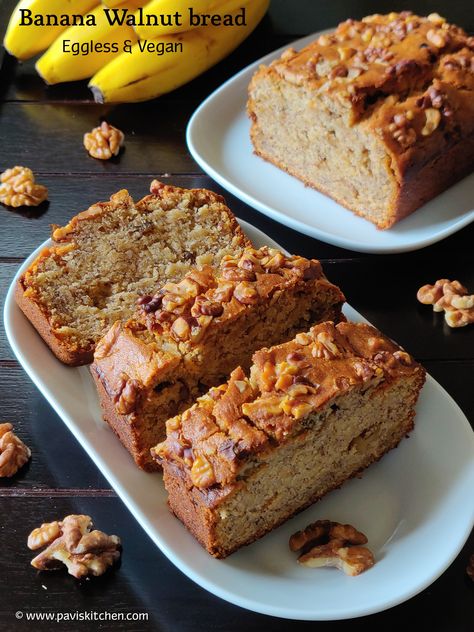 Eggless Banana Bread Recipe, Wheat Banana Bread Recipe, Baking Alternatives, Eggless Banana Bread, Banana Walnut Cake, Walnut Bread Recipe, Bread Calories, Whole Wheat Banana Bread, Vegan Banana Bread Recipe