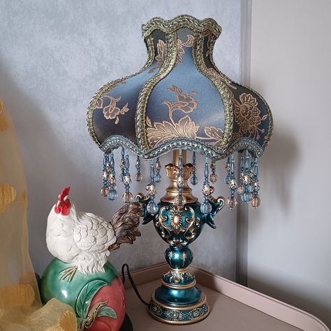 Aeyee Blue Fabric Table Lamp, Antique Flower Decorative Bedside Desk L – aeyee Lamp Shade Crafts, Fabric Resin, Victorian Table Lamps, Bedside Desk, Victorian Lampshades, Lamp Antique, I Love Lamp, Light For Bedroom, Fabric Table