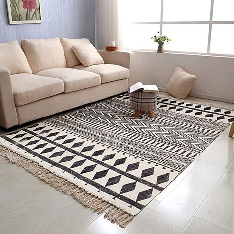 Amazon.com: USTIDE Black & Cream Living Room Rug, Farmhouse Retro Shag Rag Rug Large Natural Cotton Accent Rug Washable (4ftx6ft, Black&White) : Home & Kitchen Black Cream Living Room, Black And Cream Living Room, Farmhouse Rugs Living Room, Cream Living Room, Cream Living Rooms, Fringe Rugs, Geometric Pattern Rug, Retro Farmhouse, Tassels Decor