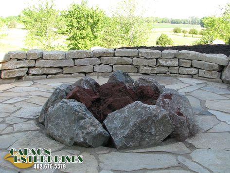 12 Boulder Fire Pits, Stump Fire Pit, Boulder Fire Pit, Outdoor Firepits, In Ground Fire Pit, Fire Pit Essentials, Sunken Fire Pits, Outdoor Fire Pit Designs, Modern Fire Pit